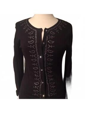 Dolce Black Cardigan Sweater with Rhinestone Embellishments Medium